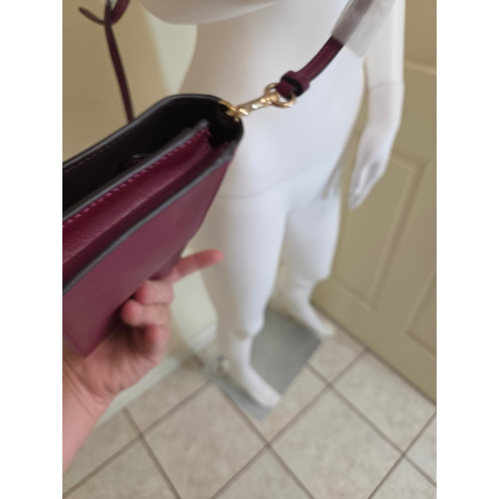 Coach Crossbody Bag Wine Burgundy Holiday Bell Print Crossgrain Leather New - Picture 9 of 11